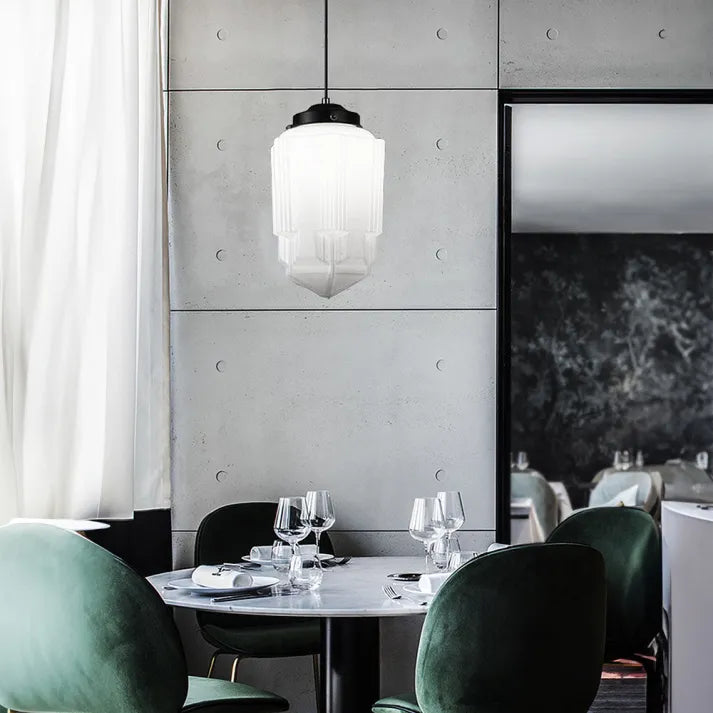 Mid Century Art Deco Pendant Light with Geometric Shade