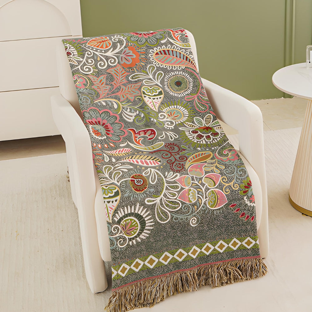 Reversible Boho Blanket With Floral Pattern