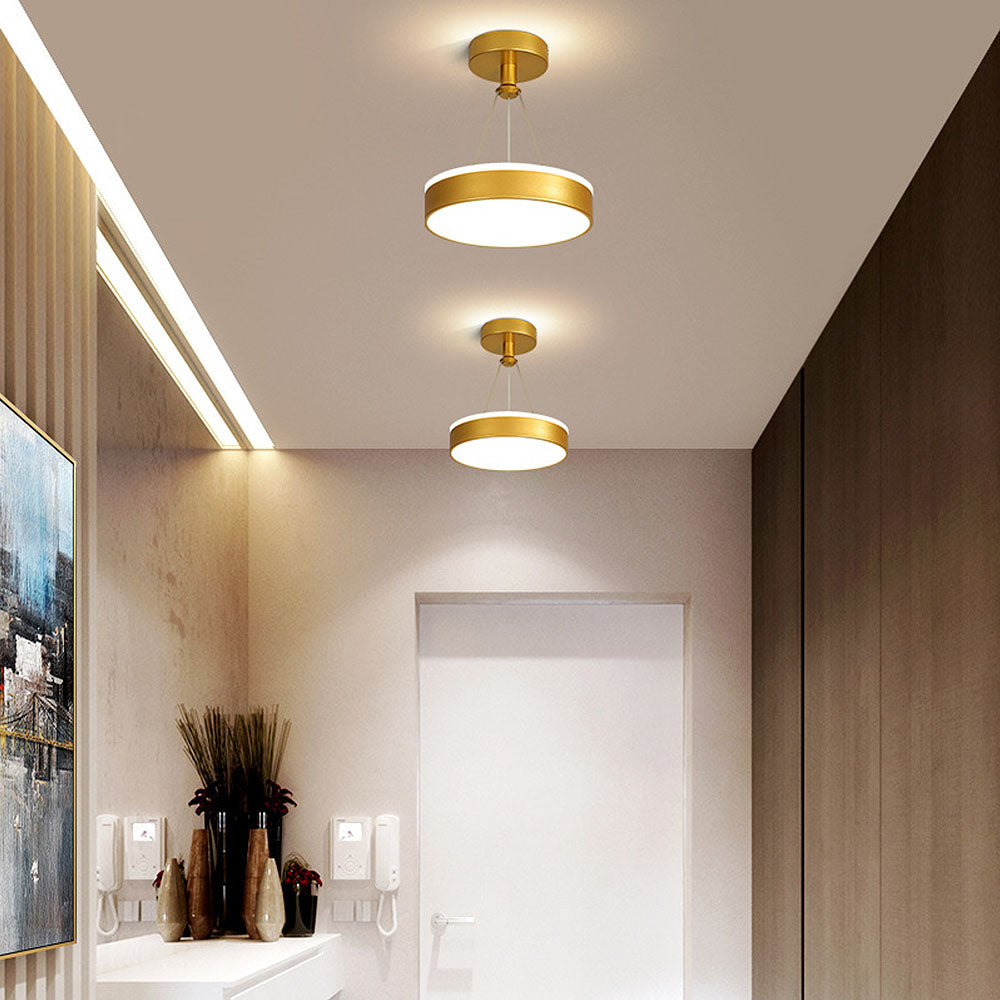 Minimalist Gold and Black Circular LED Pendant Light Fixture