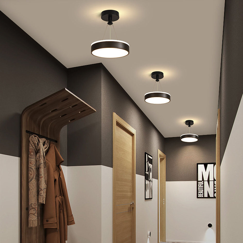 Minimalist Gold and Black Circular LED Pendant Light Fixture
