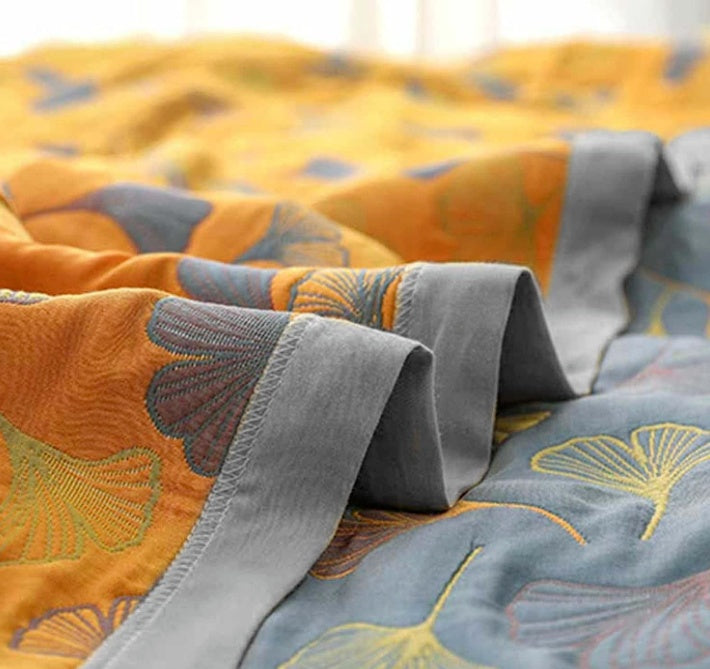 Floral Ginkgo Reversible Throw Blanket