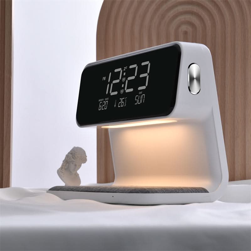 Modern Desk Clock with Dimmable LED Light & Inductive Charging Station