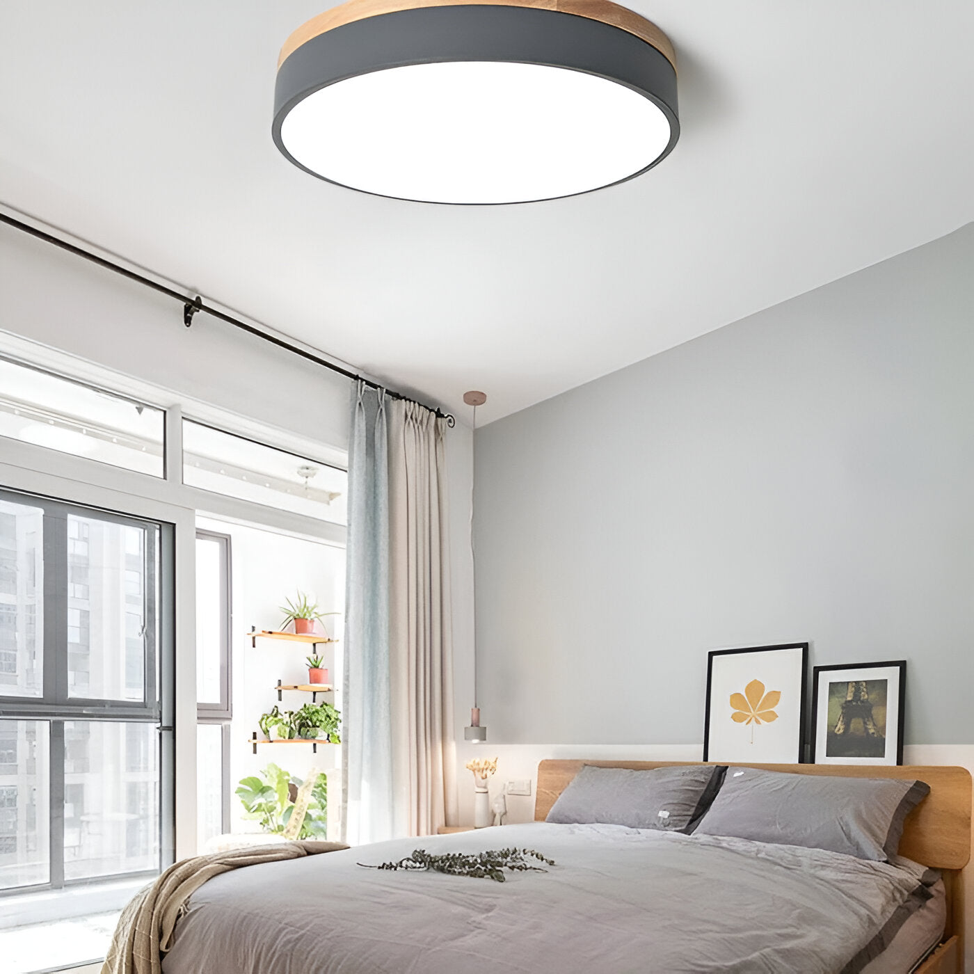 Contemporary Wooden Frame Flat LED Ceiling Light