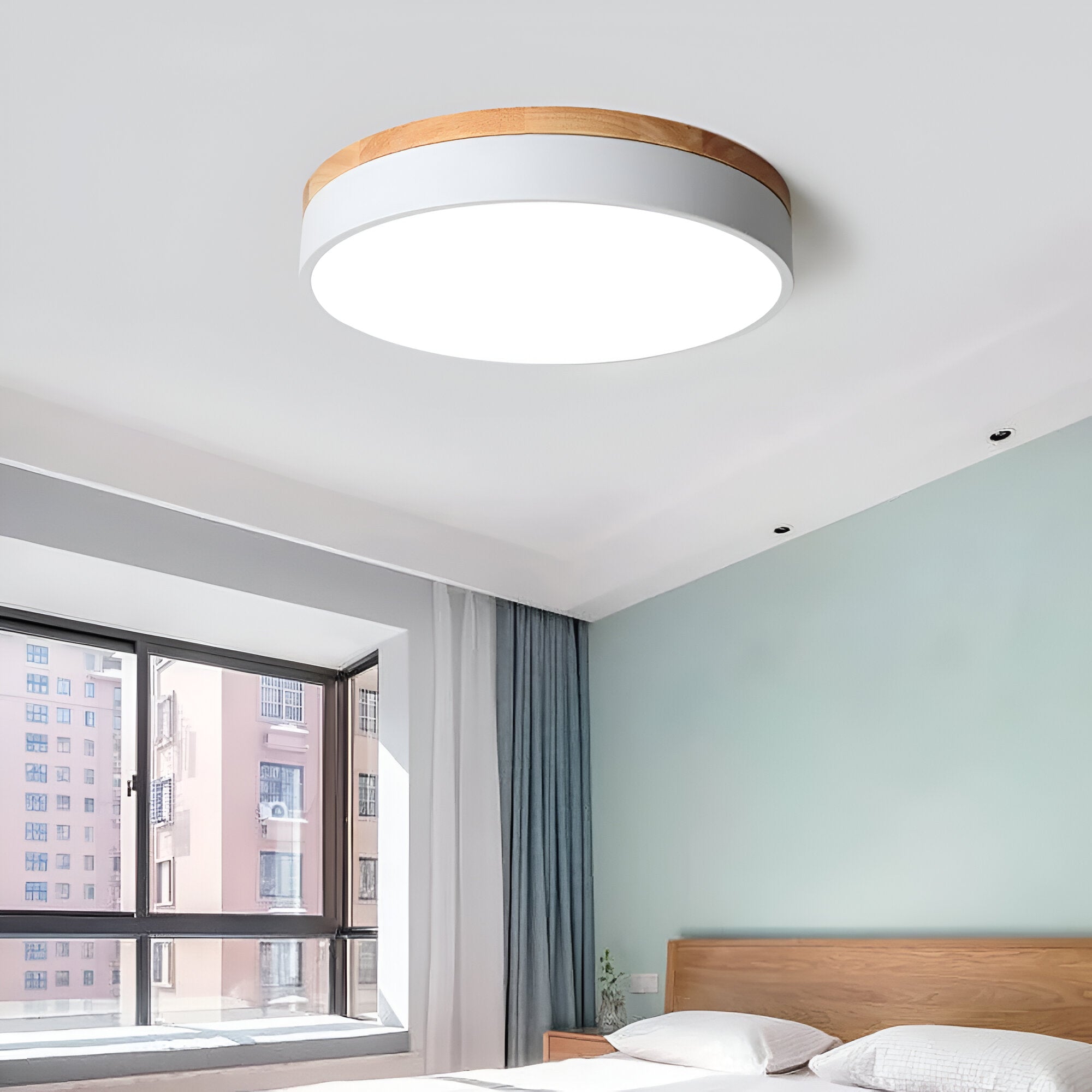 Contemporary Wooden Frame Flat LED Ceiling Light