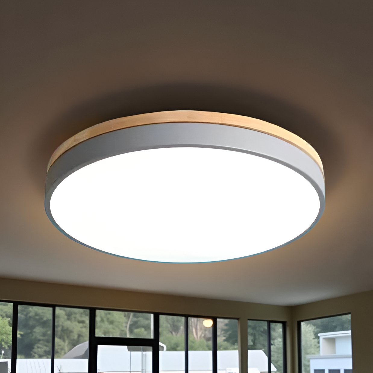 Contemporary Wooden Frame Flat LED Ceiling Light