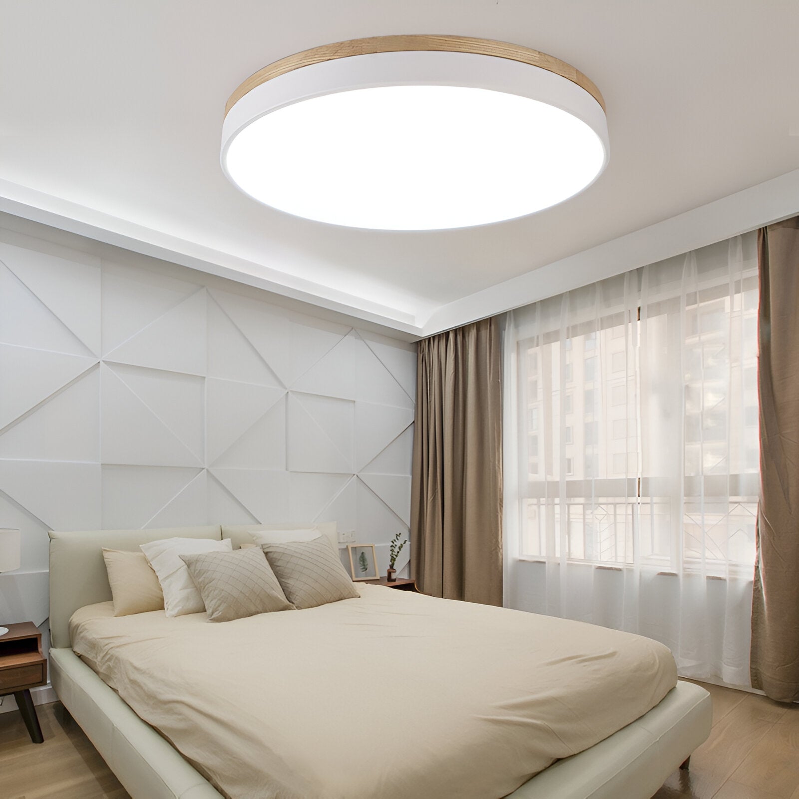 Contemporary Wooden Frame Flat LED Ceiling Light