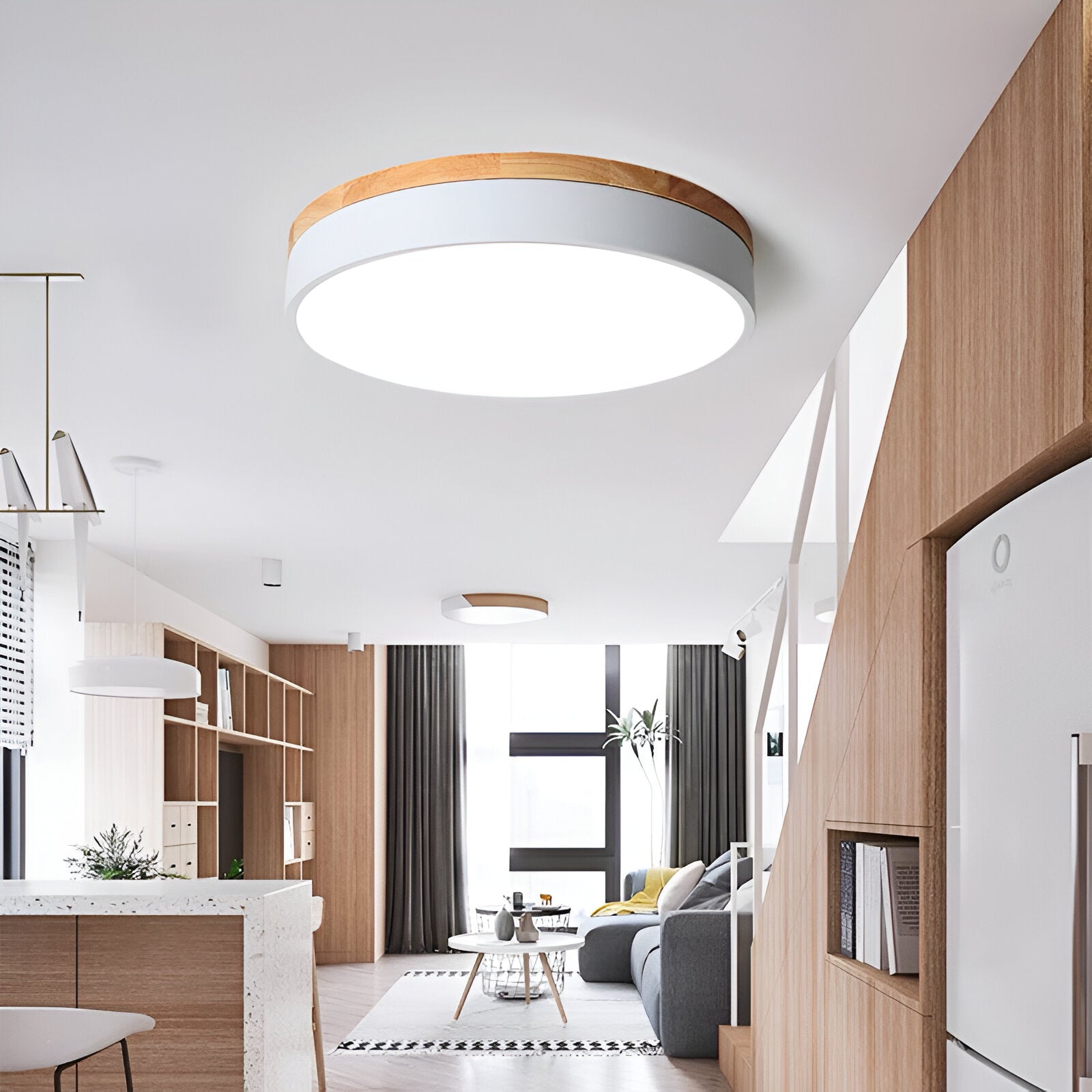 Contemporary Wooden Frame Flat LED Ceiling Light