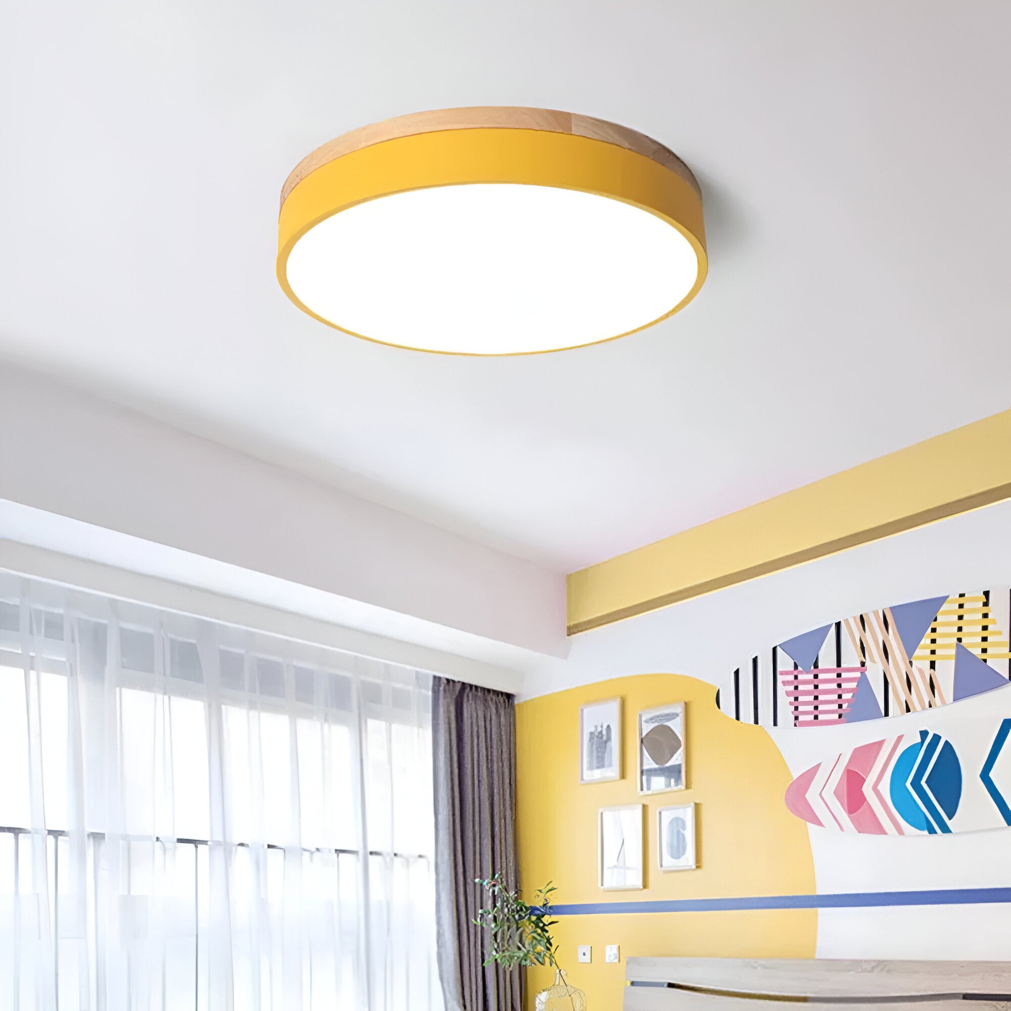 Contemporary Wooden Frame Flat LED Ceiling Light