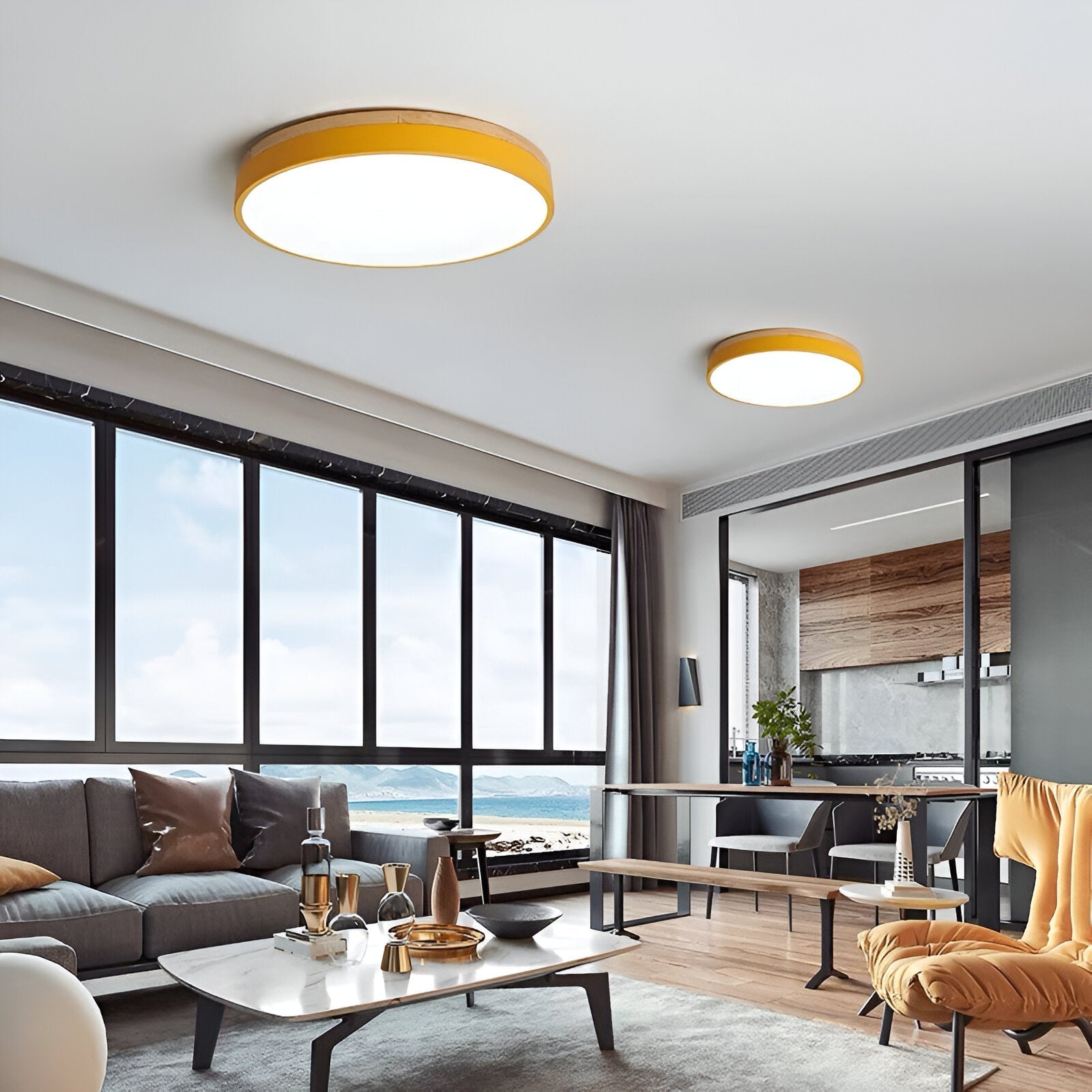 Contemporary Wooden Frame Flat LED Ceiling Light