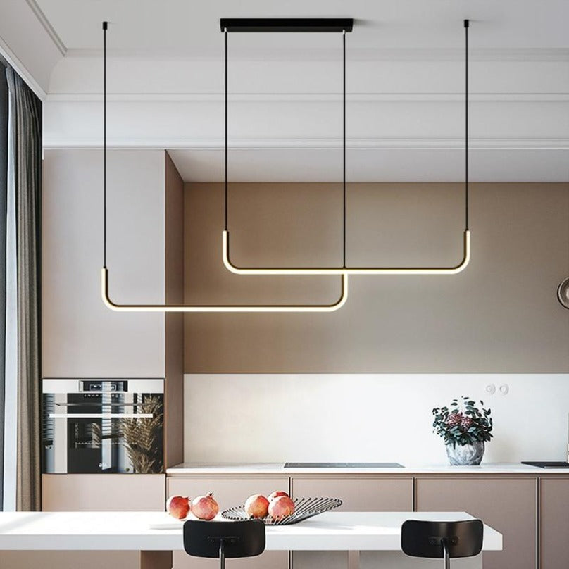 Contemporary Minimalist Double Frame Linear LED Pendant Light