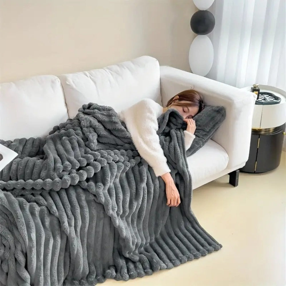 Fluffy Warm Blanket with Striped Pattern