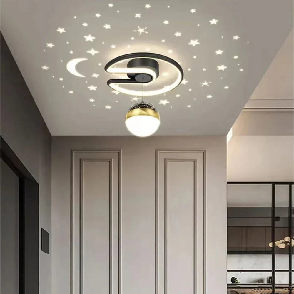 Contemporary Scandanavian Round Led Ceiling Light With Starry Sky Effect