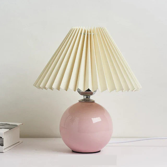 Vintage Style Pleated Table Lamp for Bedroom and Living Room