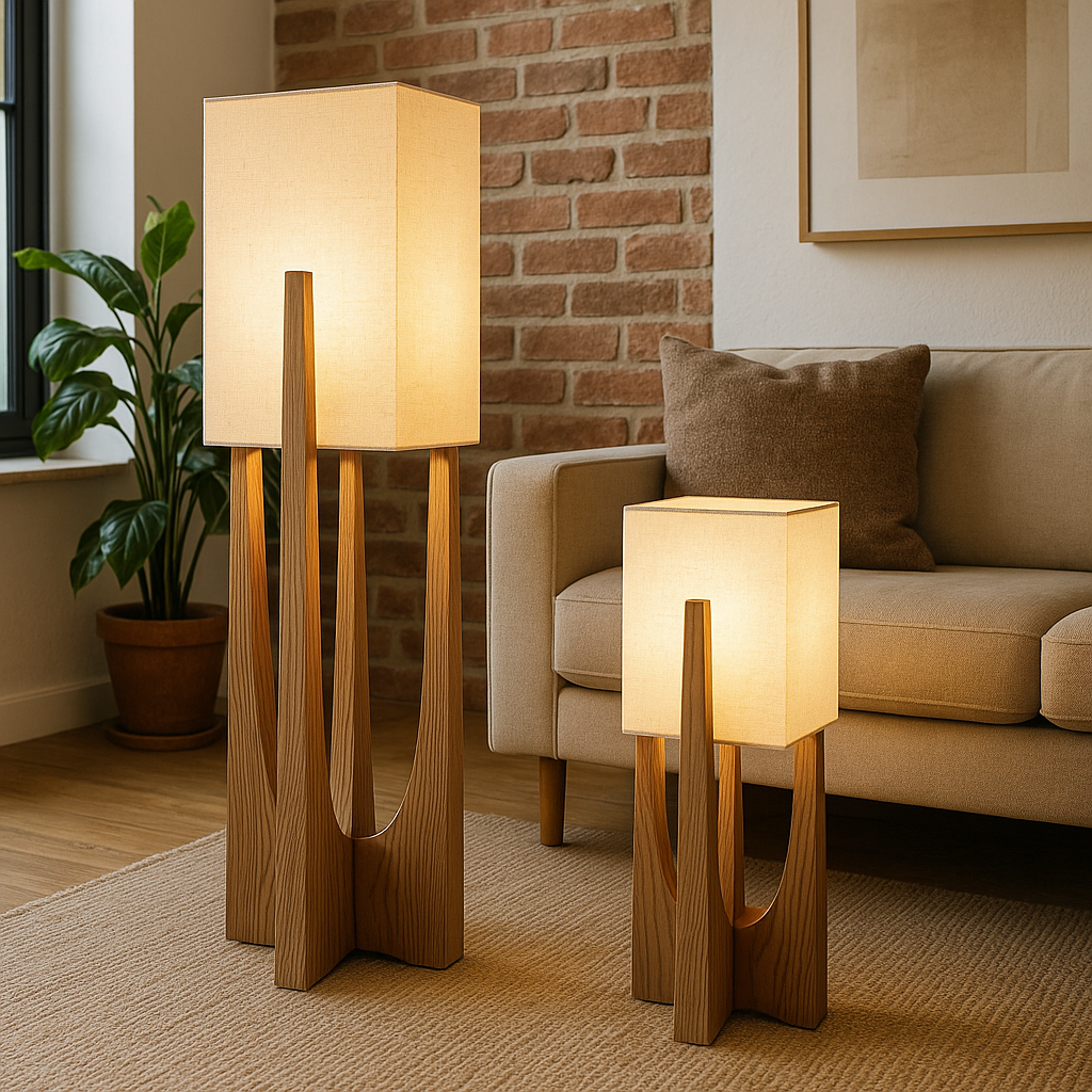 Japandi Wood Block LED Floor Lamp