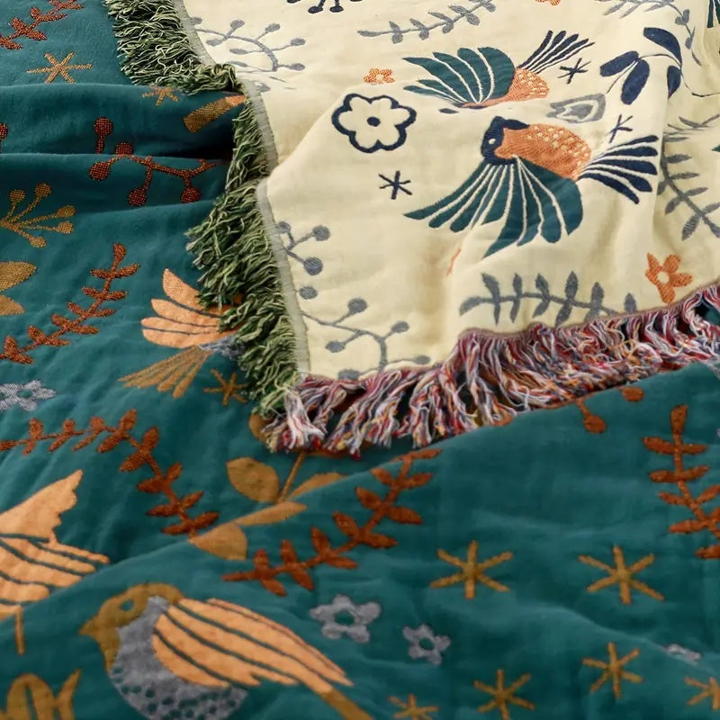 Reversible Scandanavian Bird Throw Blanket