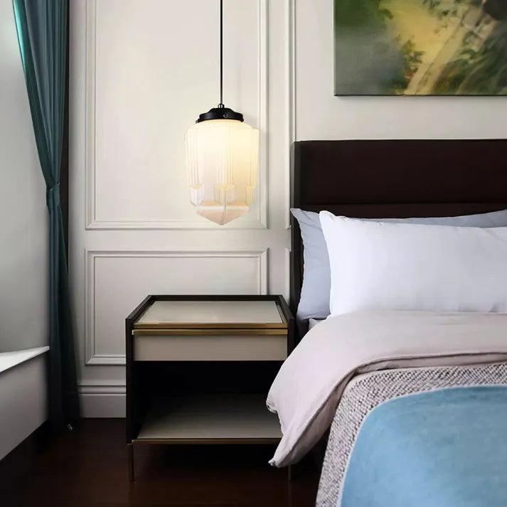 Mid Century Art Deco Pendant Light with Geometric Shade