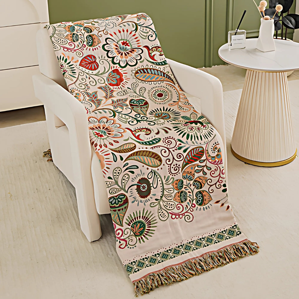 Reversible Boho Blanket With Floral Pattern