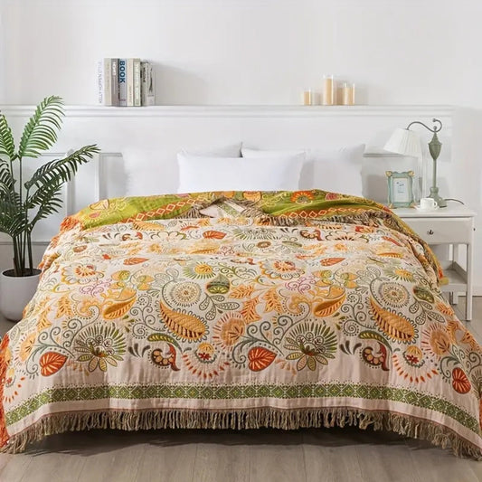 Reversible Boho Blanket With Floral Pattern