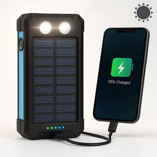 Portable Solar Power Bank with LED Flashlight