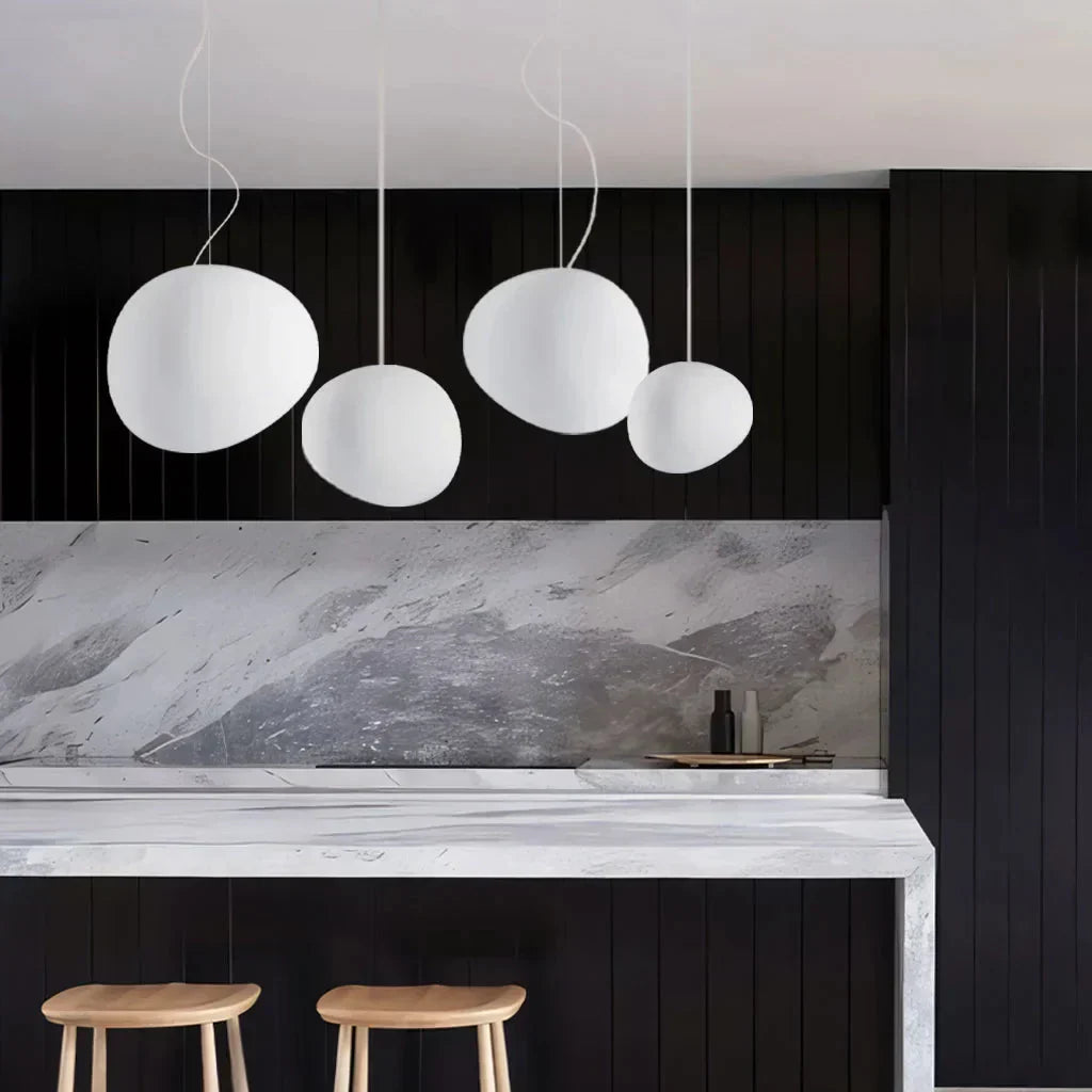 Contemporary White Pebble Pendant Light