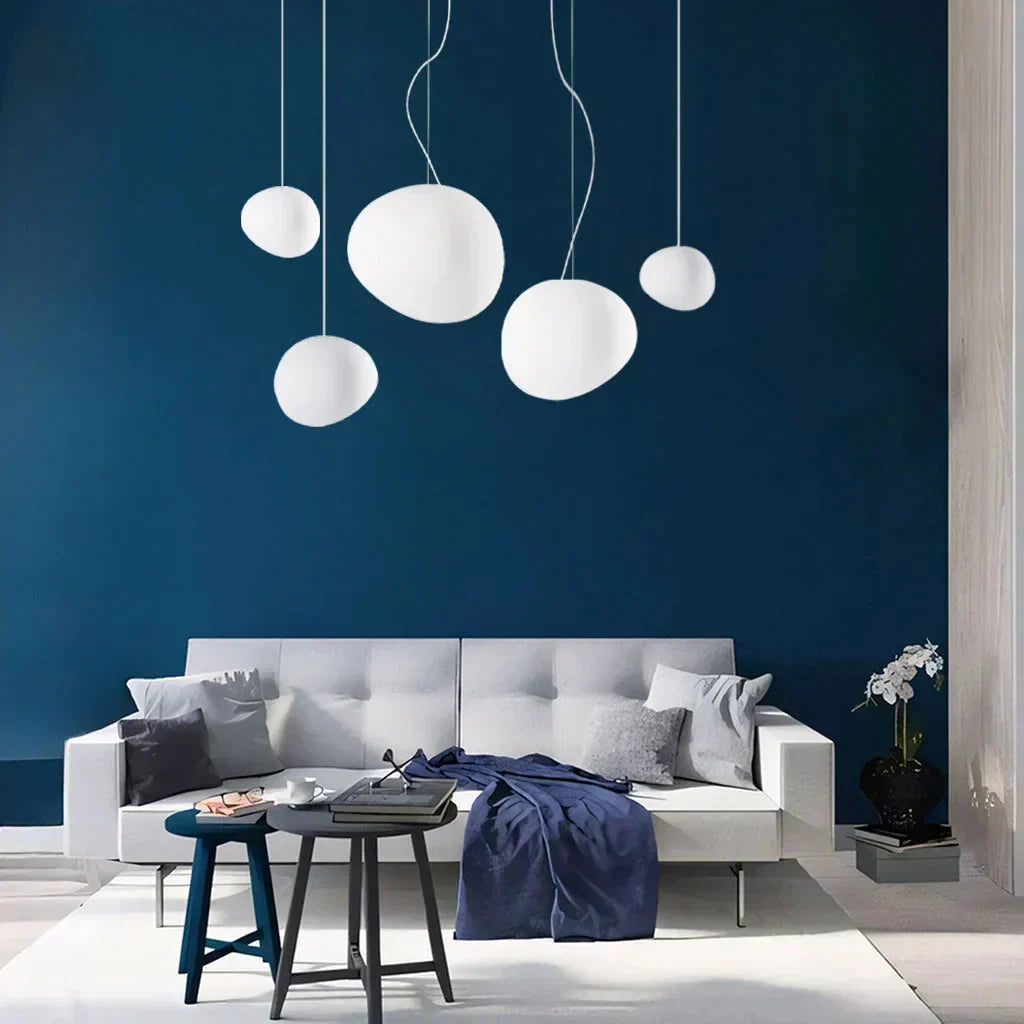 Contemporary White Pebble Pendant Light