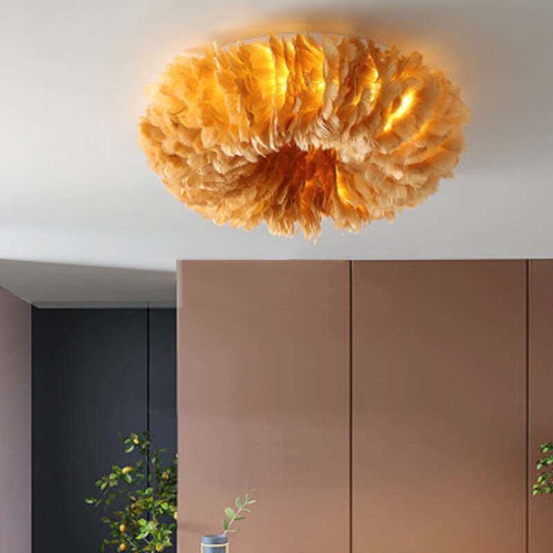 Boho LED Ceiling Light with Feathers