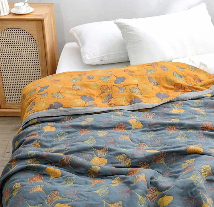 Floral Ginkgo Reversible Throw Blanket