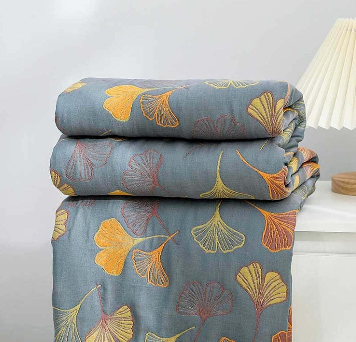 Floral Ginkgo Reversible Throw Blanket