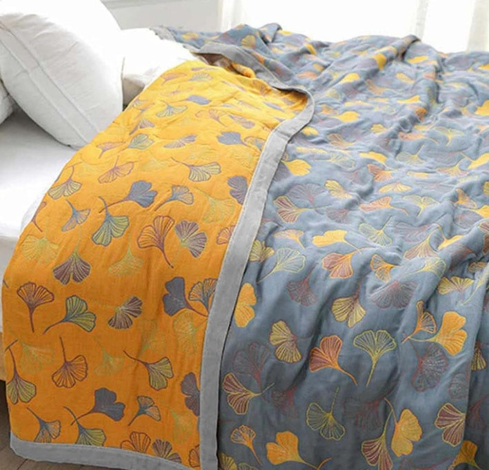 Floral Ginkgo Reversible Throw Blanket