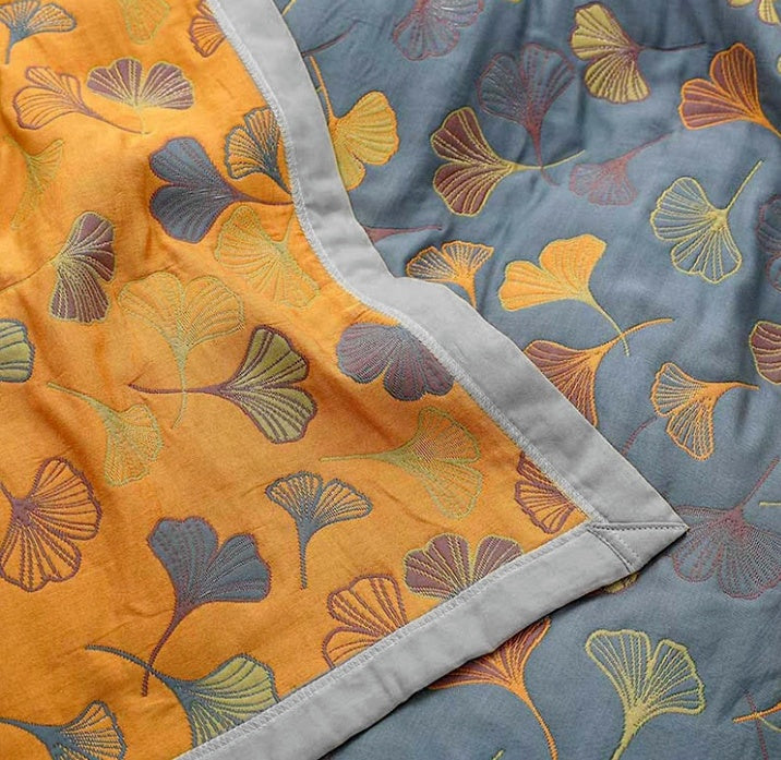 Floral Ginkgo Reversible Throw Blanket