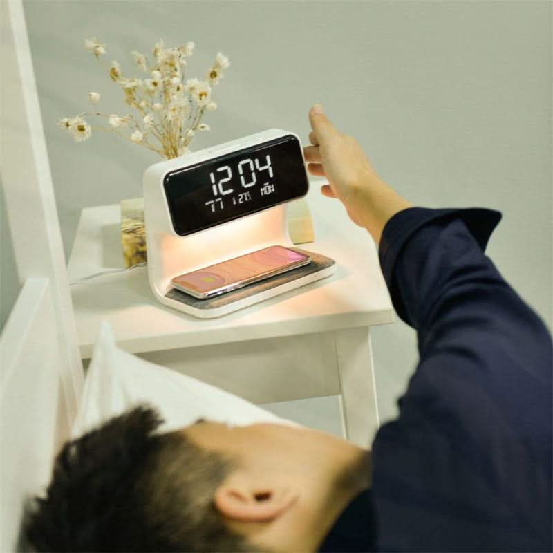 Modern Desk Clock with Dimmable LED Light & Inductive Charging Station