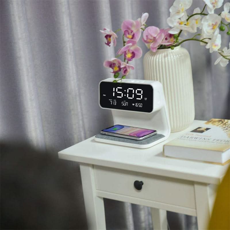 Modern Desk Clock with Dimmable LED Light & Inductive Charging Station
