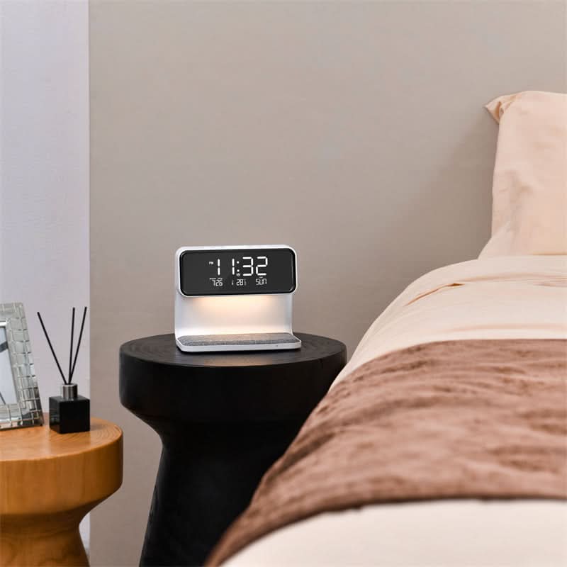 Modern Desk Clock with Dimmable LED Light & Inductive Charging Station
