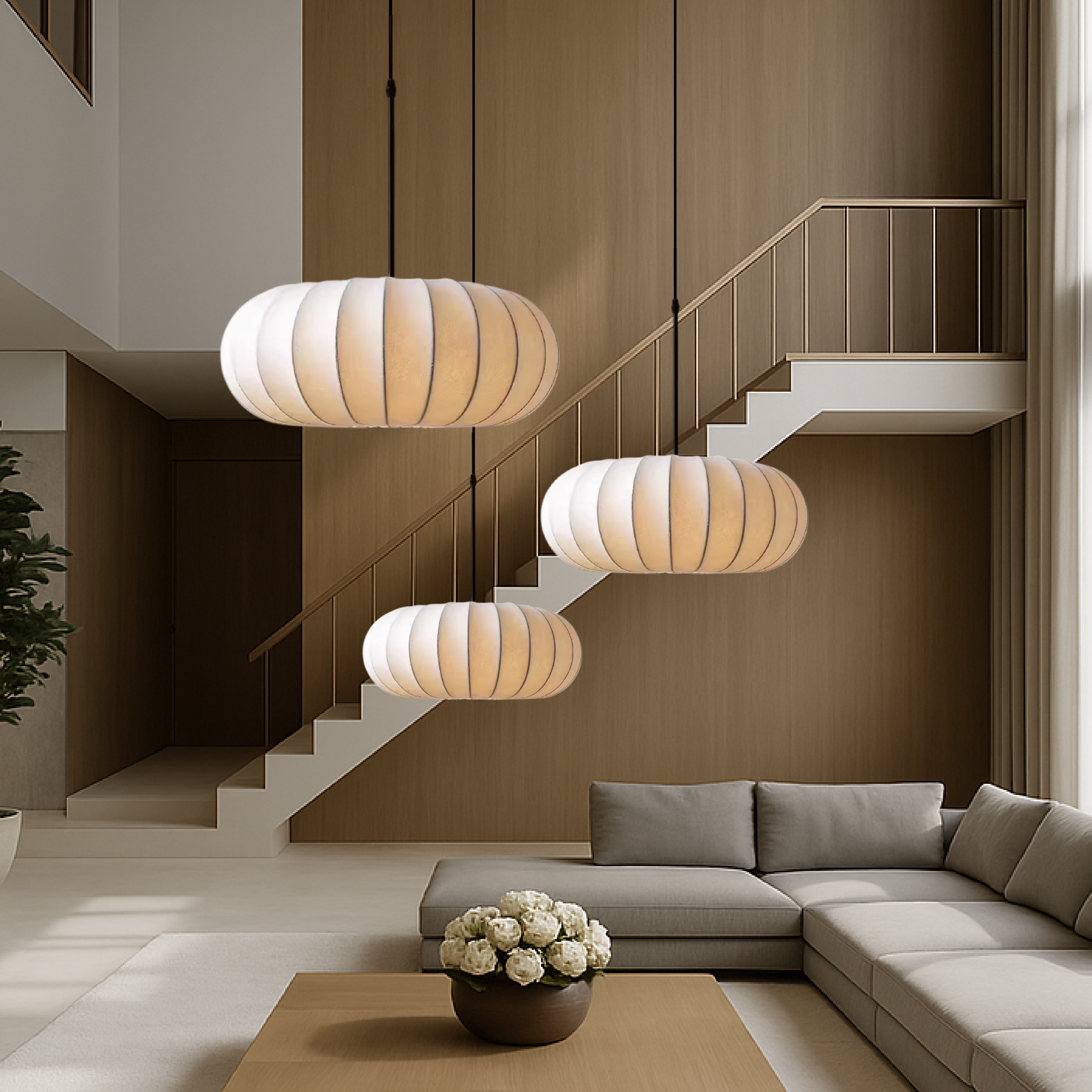 Minimalist Contemporary LED Fabric Pendant Light