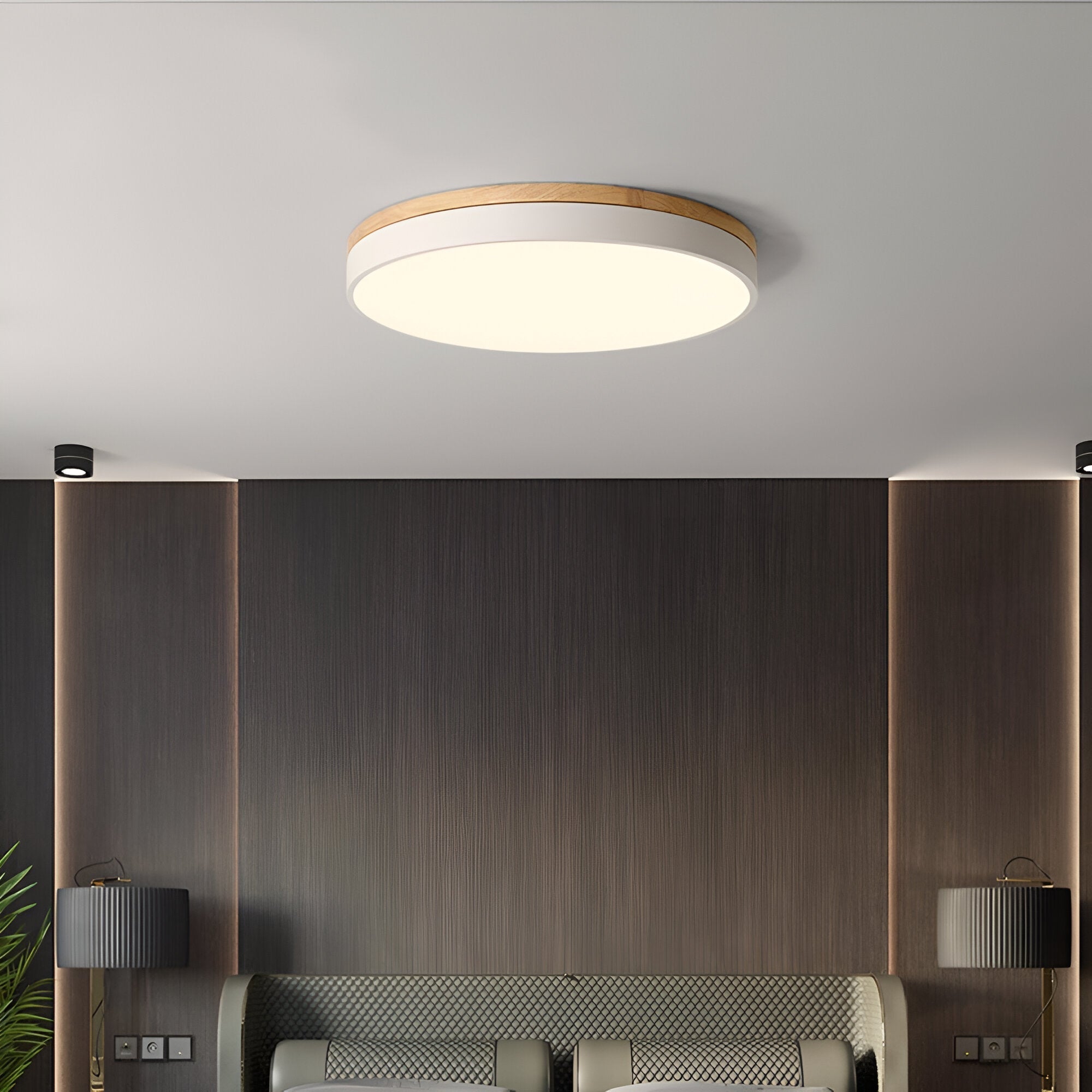 Contemporary Wooden Frame Flat LED Ceiling Light