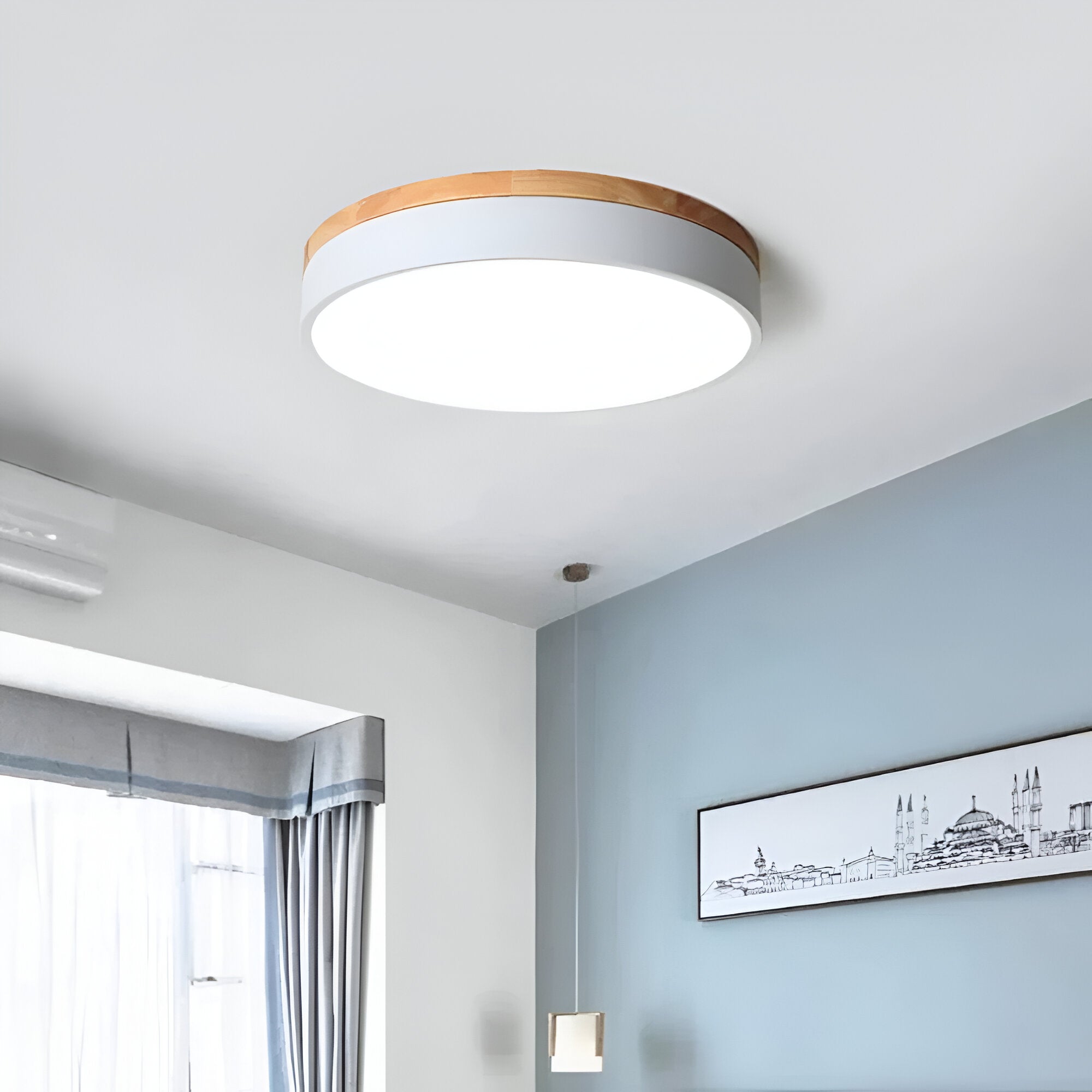 Contemporary Wooden Frame Flat LED Ceiling Light