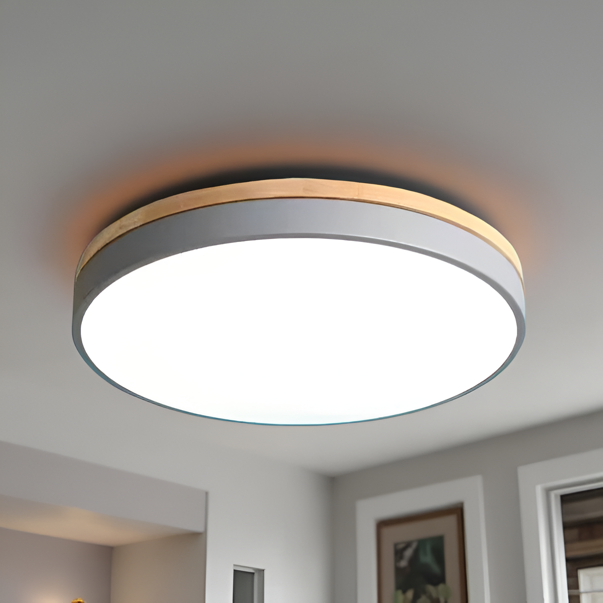 Contemporary Wooden Frame Flat LED Ceiling Light