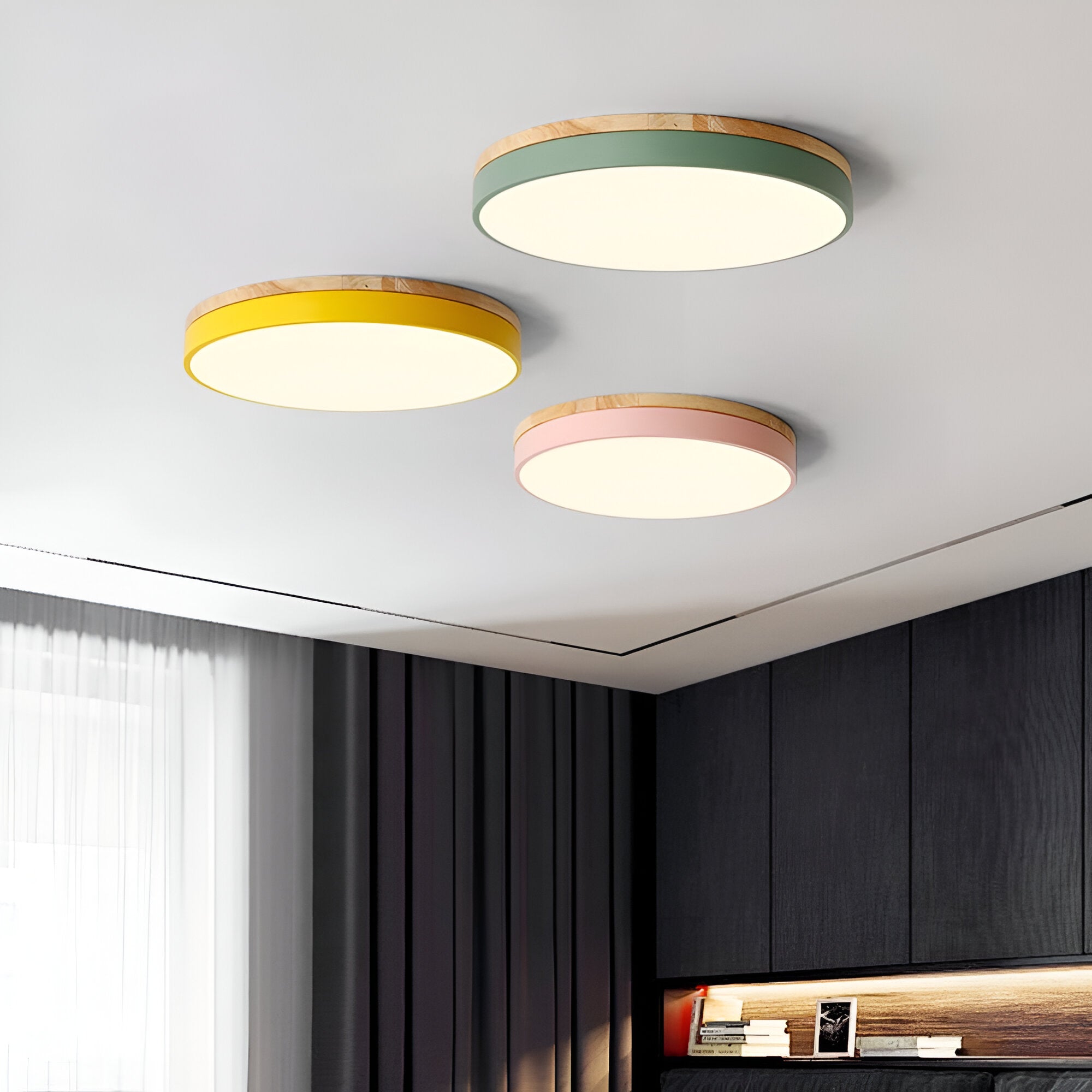 Contemporary Wooden Frame Flat LED Ceiling Light