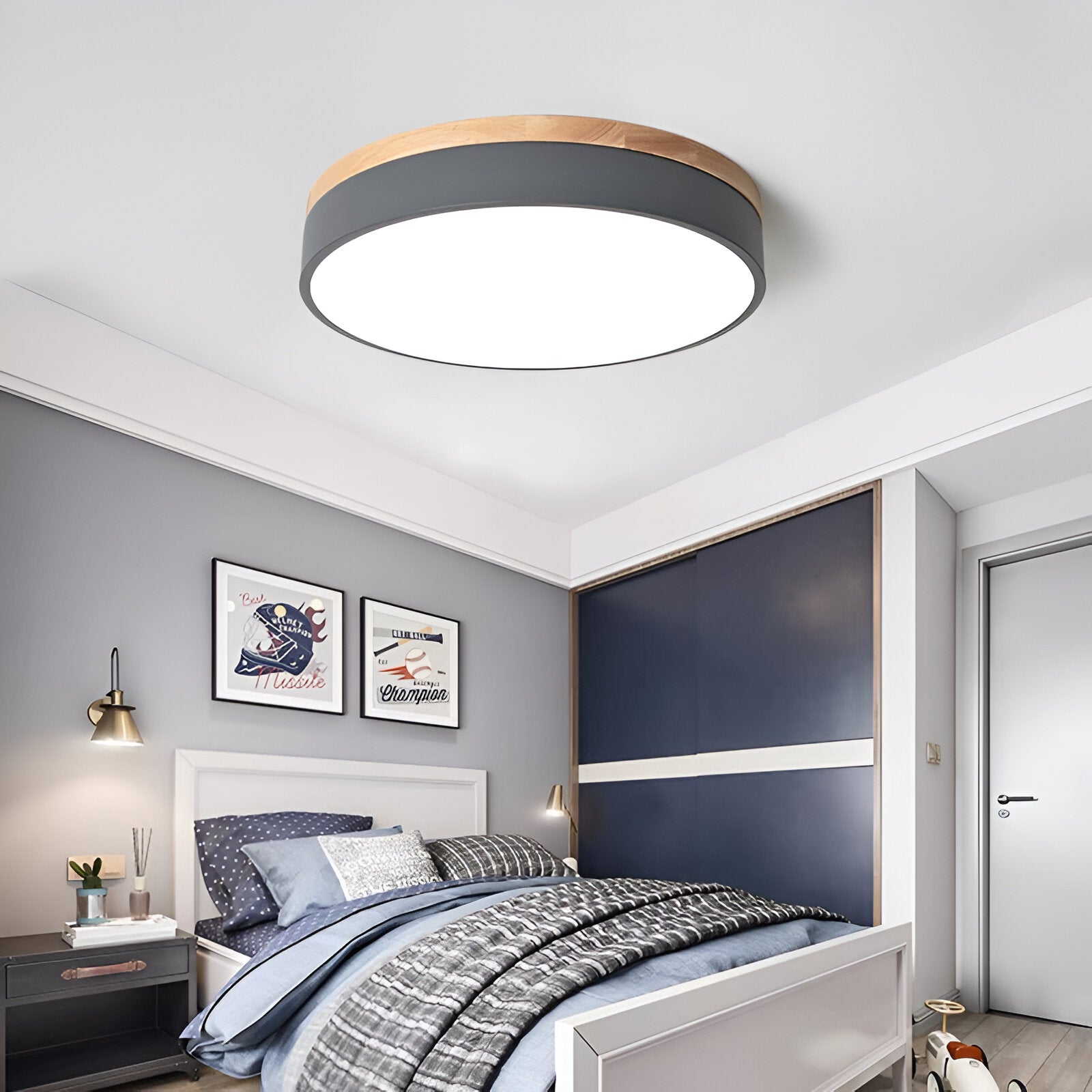 Contemporary Wooden Frame Flat LED Ceiling Light