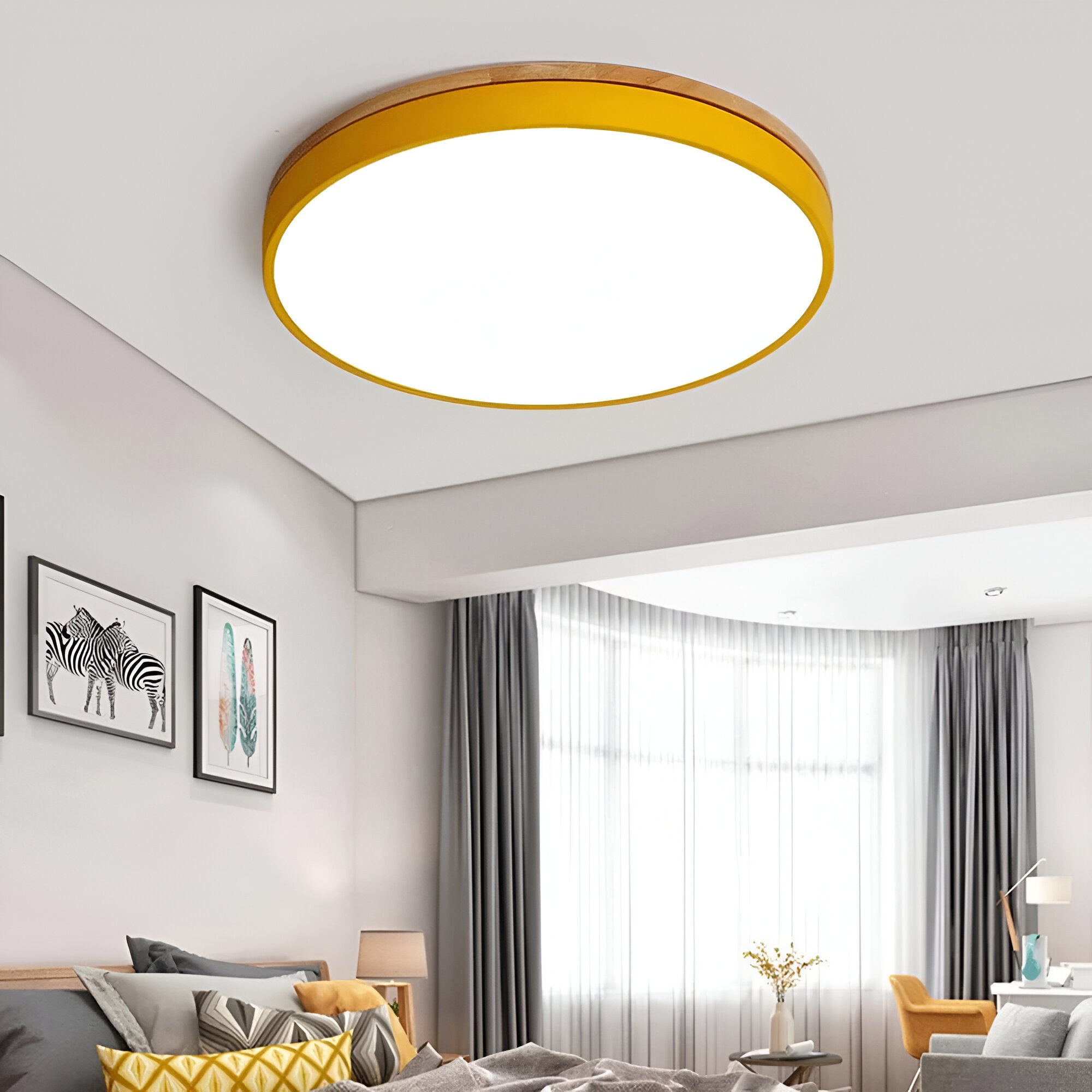 Contemporary Wooden Frame Flat LED Ceiling Light