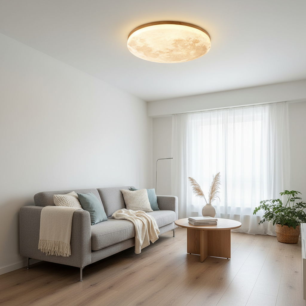 Minimalist Flush Mount Round Moon Ceiling Light