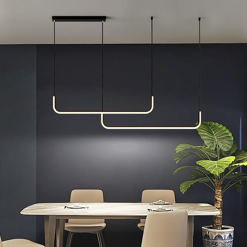 Contemporary Minimalist Double Frame Linear LED Pendant Light