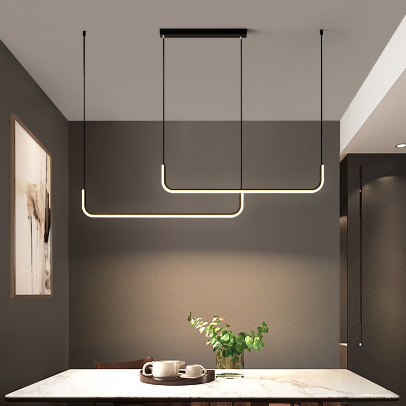 Contemporary Minimalist Double Frame Linear LED Pendant Light