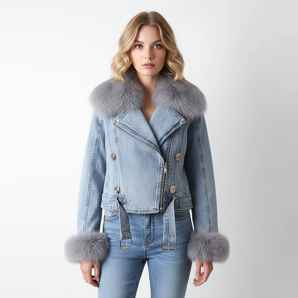 Hannah | Women Winter Denim Jacket with Faux Fur Trim