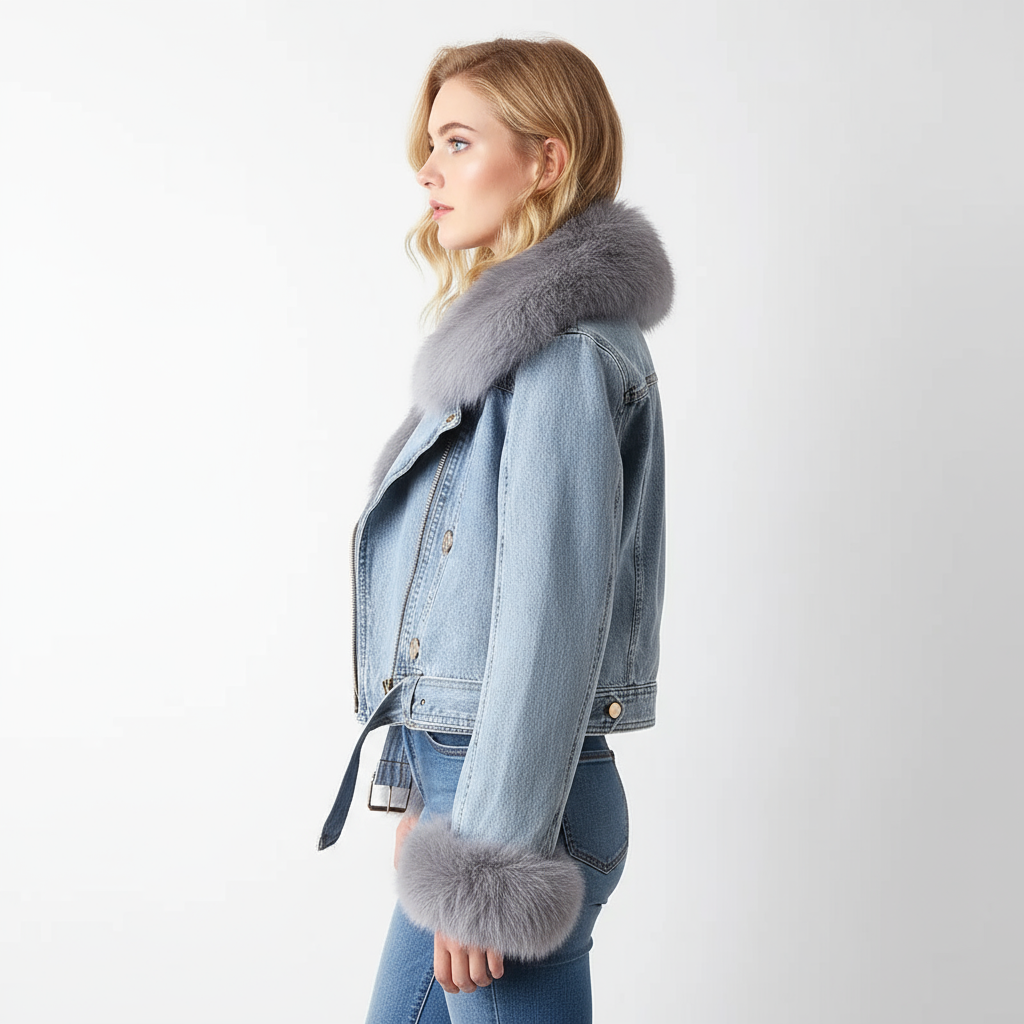 Hannah | Women Winter Denim Jacket with Faux Fur Trim