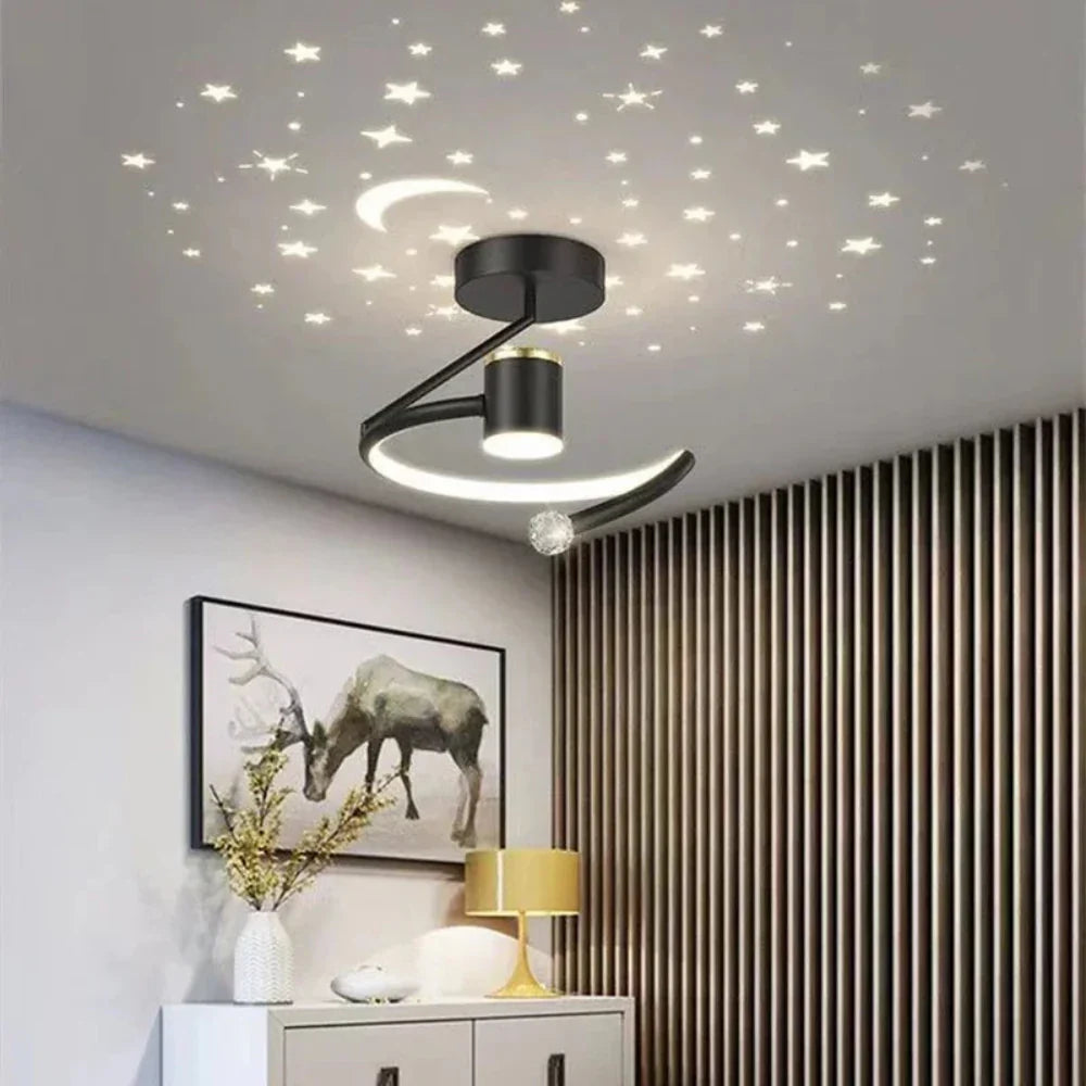 Contemporary Scandanavian Round Led Ceiling Light With Starry Sky Effect