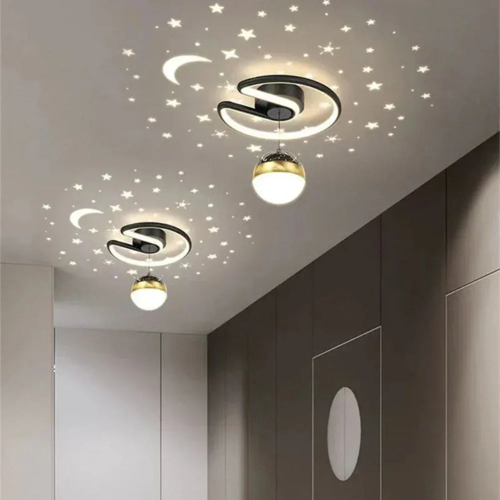 Contemporary Scandanavian Round Led Ceiling Light With Starry Sky Effect
