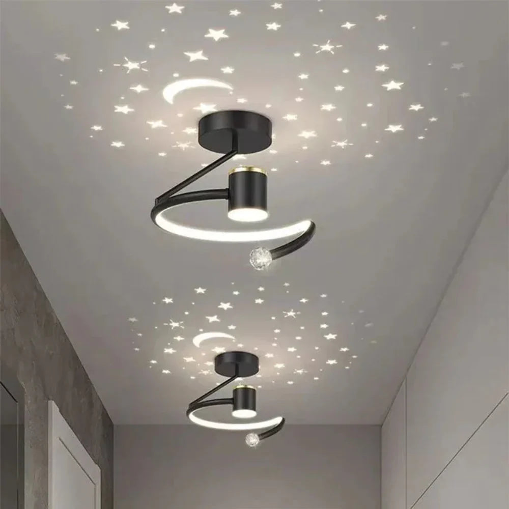 Contemporary Scandanavian Round Led Ceiling Light With Starry Sky Effect