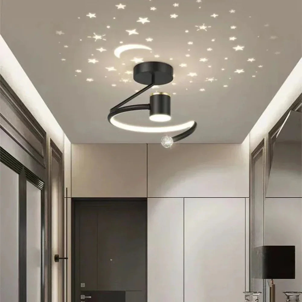 Contemporary Scandanavian Round Led Ceiling Light With Starry Sky Effect