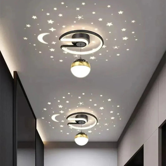 Contemporary Scandanavian Round Led Ceiling Light With Starry Sky Effect